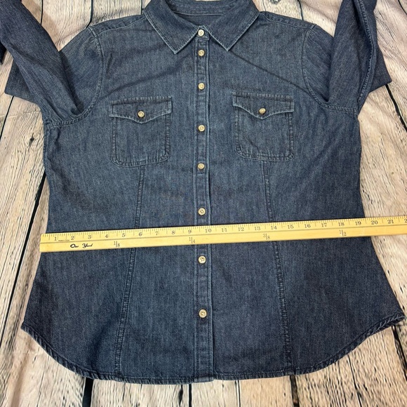 Talbots Dark Wash Blue Denim Button Down Shirt 100% Cotton Long Sleeve Sz Large - Picture 7 of 10